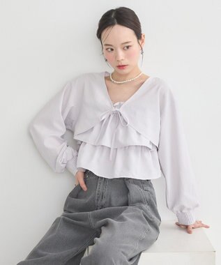 earth music&ecology ティアードアンサンブルブラウス Ice Gray