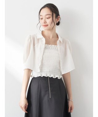 earth music&ecology ＳＥＴ２点シアークロップドシャツ×シャーリングタンク Ivory