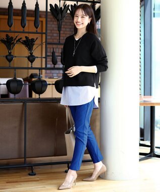 Tiaclasse 【安田美沙子さん着用・選べる裾】 レイヤードヘムカットソーTシャツ オフ×ブルーストライプ裾シャツ