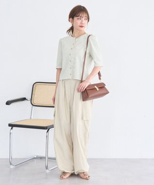 earth music&ecology ゴールドボタンボーダーカーディガン Ivory