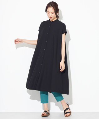 ANY 【洗える】バンドカラーとろみ ワンピース ブラック