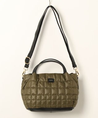 style code 【PADMA/パドマ】レザー x ナイロンキルティング ミニボストン ショルダーバッグ カーキ