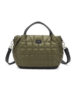 style code 【PADMA/パドマ】レザー x ナイロンキルティング ミニボストン ショルダーバッグ カーキ