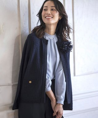 J.PRESS LADIES L 【洗える】ヌーディスバックサテン スタンドカラー ブラウス サックスブルー系