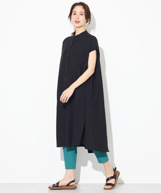 ANY 【洗える】バンドカラーとろみ ワンピース ブラック