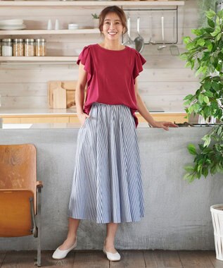 ANY 【接触冷感/UVケア/シワになりにくい】フレアスリーブ Tブラウス ローズ