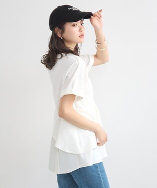 earth music&ecology 異素材バックプリーツチュニック Ivory