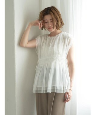 YECCA VECCA チュールギャザーブラウス Brown