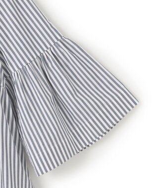 UNFILO コットンブロード フリルネックシャツ ネイビーストライプ