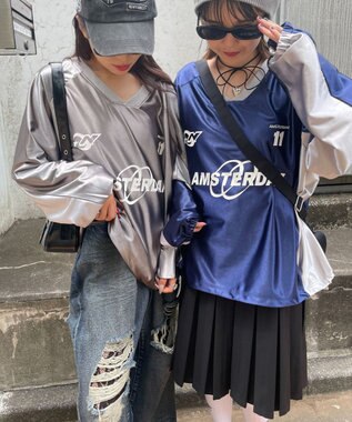 WEGO サテンゲームグラフィックプルオーバー ネイビー