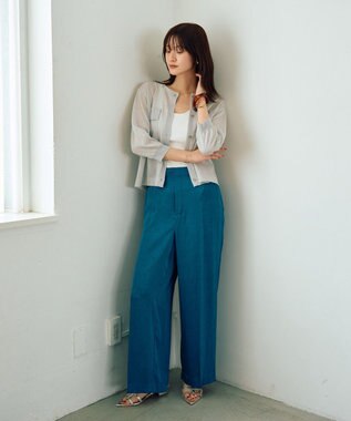 YECCA VECCA ヴィンテージサテンストレートパンツ Blue Green