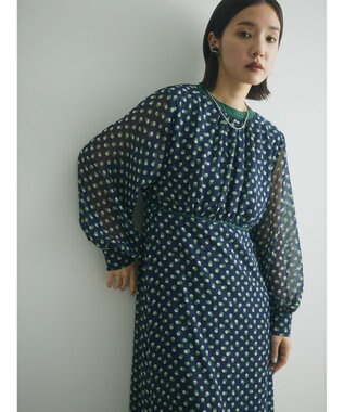 Green Parks armonia．ドットプリントパイピングワンピース Navy