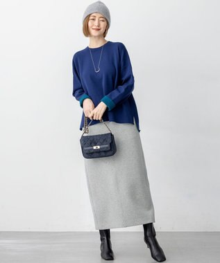 23区 L 【洗える】ダブルフェイス プルオーバー ニット ブルー系