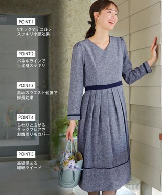 Tiaclasse 【洗える】配色パイピングフレアワンピース ネイビー