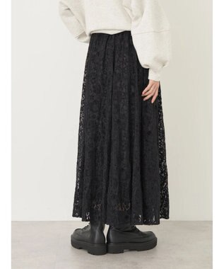 earth music&ecology 起毛レースフレアスカート Black