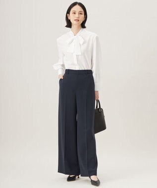 自由区 【セットアップ対応・洗える】トリアセダブルクロス ワイドパンツ ネイビー