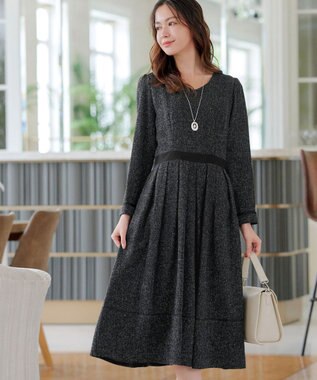 Tiaclasse 【洗える】配色パイピングフレアワンピース ブラック