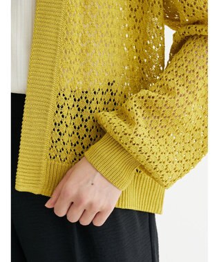 Green Parks 洗えるすかし編みニットカーディガン Yellow