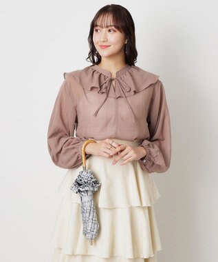 MOONBAT 【晴雨兼用日傘】LANVIN en Bleu (ランバン オン ブルー) 折りたたみ日傘 ドビーフリル 遮光 遮熱 UV ダークグレー（ツイードプリント）