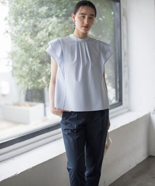 組曲 【前後着用可】ドライタッチダブルフレア ブラウス ブルーストライプ系1