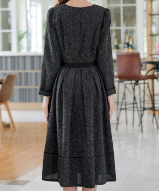 Tiaclasse 【洗える】配色パイピングフレアワンピース ブラック