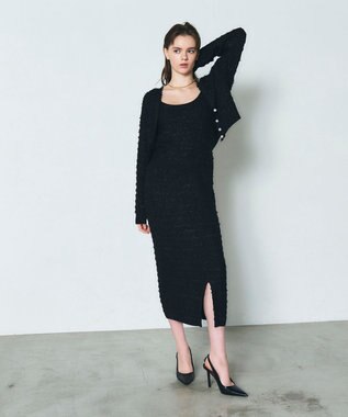 GRACE CONTINENTAL ラメツイードニットカーディガン ブラック