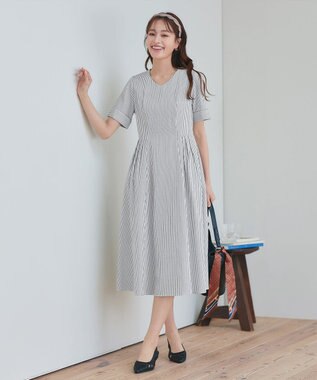 Tiaclasse 【洗える】サッカーストライプワンピース オフストライプ