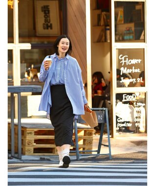 CRAFT STANDARD BOUTIQUE イージーケアコクーンポケ付きチュニック Stripe Navy