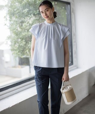 組曲 【前後着用可】ドライタッチダブルフレア ブラウス ブルーストライプ系1