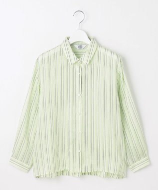 J.PRESS LADIES S 【洗える】ランダムストライプ シアー シャツカラー カットソー ライムストライプ系