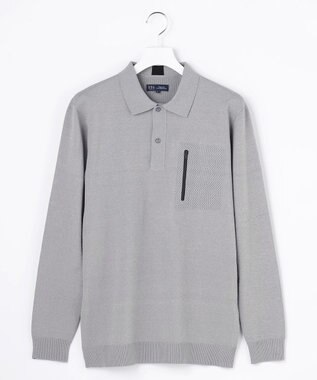 23区GOLF 【MEN】長袖ニットポロシャツ ホールガーメント ライトグレー系