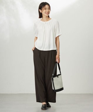 J.PRESS LADIES 【洗える・接触冷感・吸水速乾】Lightジョーゼット ワイド パンツ ダークブラウン系