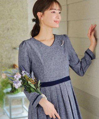 Tiaclasse 【洗える】配色パイピングフレアワンピース ネイビー