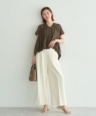 YECCA VECCA 刺繍カラーバルーンヘムブラウス Brown