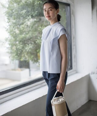 組曲 S 【前後着用可】ドライタッチダブルフレア ブラウス ブルーストライプ系1