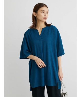 Green Parks ５分袖スキッパーカットチュニック Blue