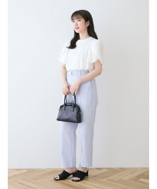 Green Parks 綿麻混バックルベルト付テーパードパンツ Grayish Blue