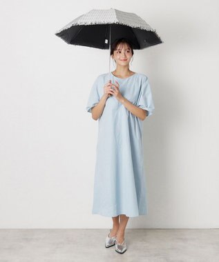 MOONBAT 【晴雨兼用日傘】LANVIN en Bleu (ランバン オン ブルー) 折りたたみ日傘 ドビーフリル 遮光 遮熱 UV ダークグレー（ツイードプリント）