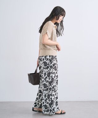 Green Parks 衿付き透かし編みニットプルオーバー Beige