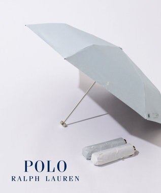 MOONBAT 【WEB限定/ 遮光率100％/遮熱/UV】POLO RALPH LAUREN（ポロ ラルフローレン）晴雨兼用日傘 ワンポイント ポロポニー シャンブレー 無地 折りたたみ傘 ペールスカイ