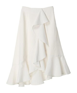 earth music&ecology アシメペプラムフレアバックレースミディ丈スカート White