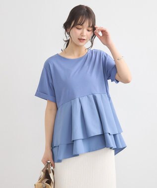 earth music&ecology 異素材バックプリーツチュニック Blue