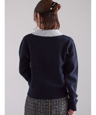 Te chichi ラメフェザーデコラカラーニット ネイビー