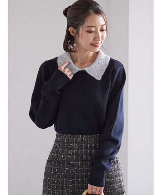 Te chichi ラメフェザーデコラカラーニット ネイビー