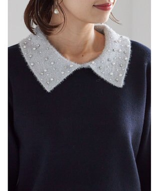 Te chichi ラメフェザーデコラカラーニット ネイビー