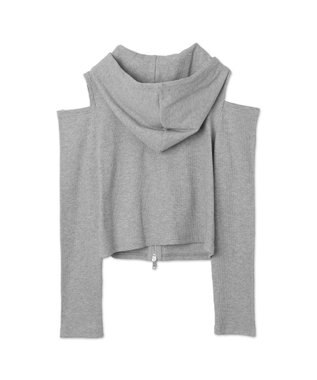 WEGO オープンショルダーダブルジップパーカー 杢グレー