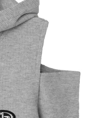 WEGO オープンショルダーダブルジップパーカー 杢グレー