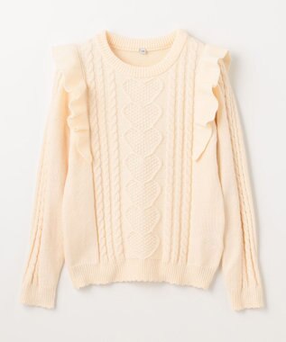 ANY KIDS 肩フリルハートケーブルニット エクリュ