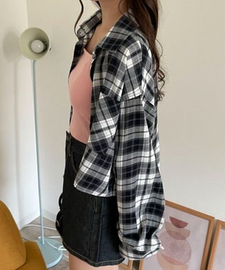 WEGO チェックショートシャツ ブラック