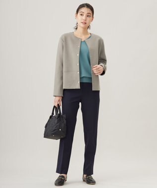 J.PRESS LADIES L 【洗える】ダンボールジャージー ブルゾン モカグレー系